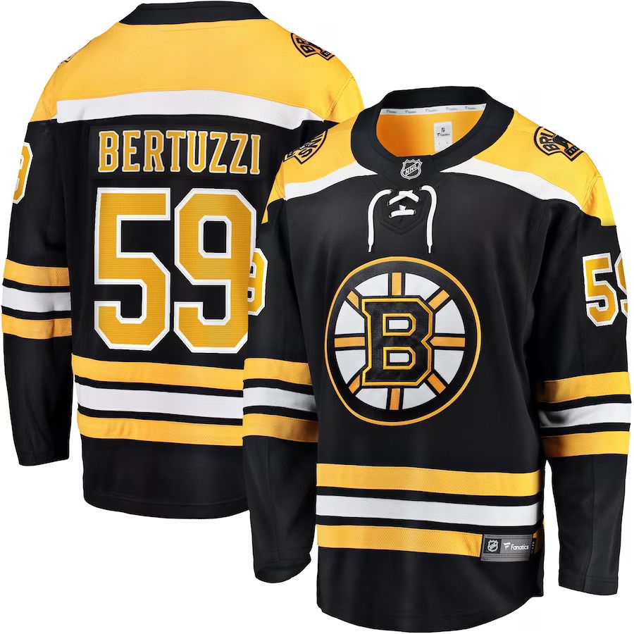 Men Boston Bruins #59 Tyler Bertuzzi Fanatics Branded Black Home Breakaway NFL Jersey